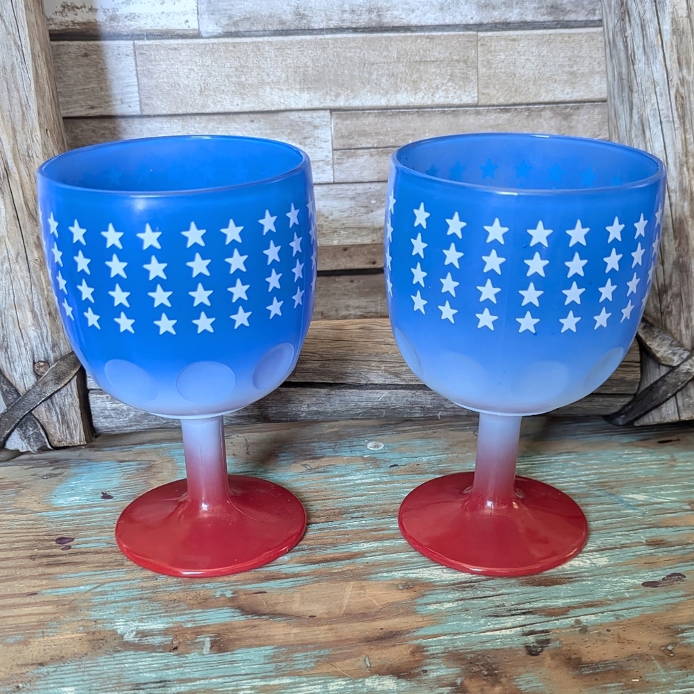 1976 Bicentennial Or Fourth of July Americana Patriotic Goblets Set of Two